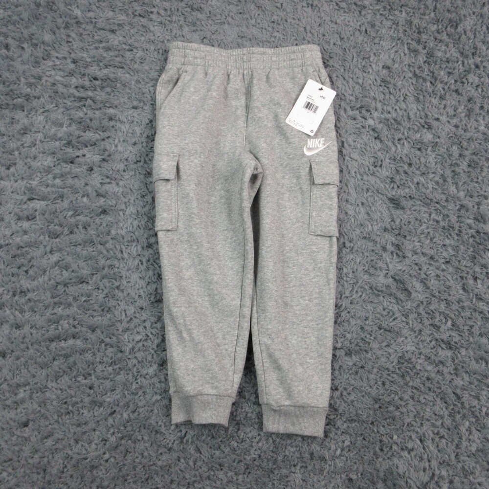 Nike Pants Kids 6 Gray Cargo Pull On Fleece Elastic Waist 22x18* Boys NWT
